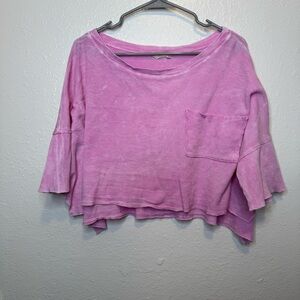 Altar’d State Pink Oversize Acid Wash Waffle Knit Flare Sleeve Crop Top Size XS